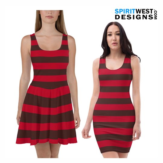 Discover Freddy Krueger Costume Skater Dress Fitted Bodycon Tank Red Stripes Nightmare Horror Serial Killer Cosplay Halloween Plus Size Running Dance