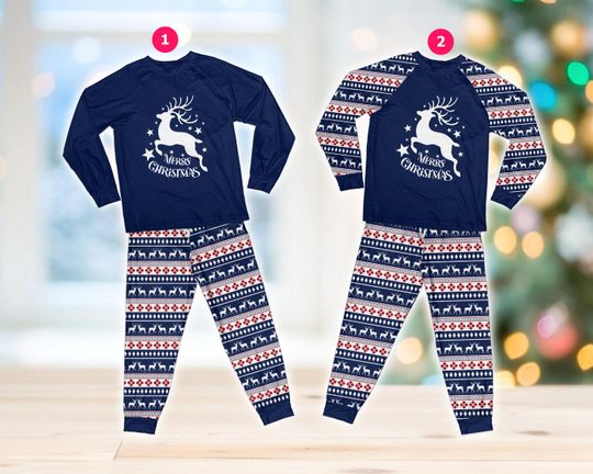 Discover Merry Christmas Pajamas Set, Snowflake Reindeer Christmas Long Sleeve Two Piece Pajama, Family Christmas Pajamas, Retro Xmas Holiday Pajamas
