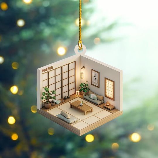 Discover Custom Cozy Room 2D Flat Ornament, Zen Room Christmas Ornament, Cosy Room Christmas Keepsake, Christmas Home Decor