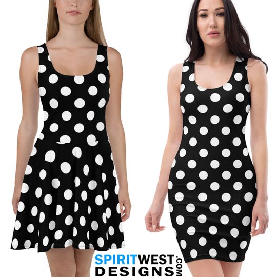 Discover White Polka Dot Mouse Skater Dress, Cosplay Bodycon Halloween Woman Teen Costume | Workout Running Costume