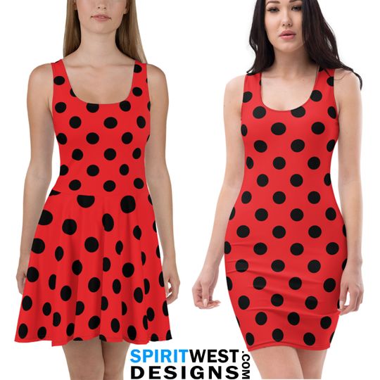 Discover Polkadot Skater Dress | Red and Black Polka dot Cosplay Halloween Costume | Woman Teen Costume Gym Running costume