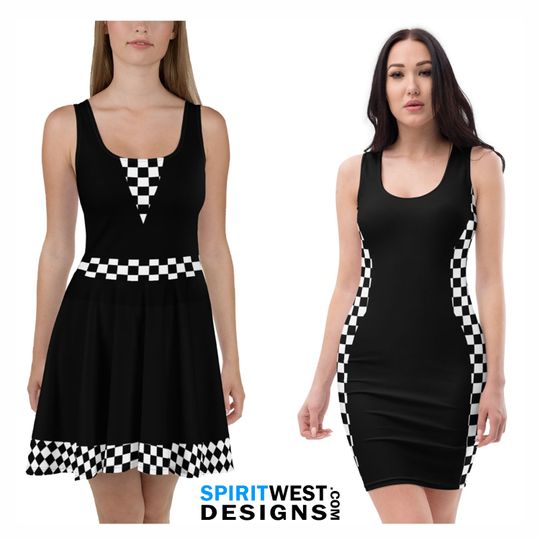 Discover Checkered Flag Dress | Racing Skater Dress | Race Track Pit Crew Party Cosplay Costume