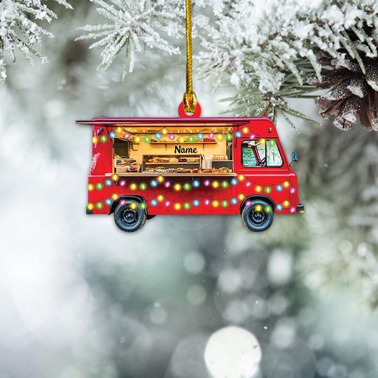 Personalized Food Truck Christmas Ornament, Love Food Holiday Decor, Food Truck Driver Gift