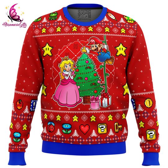 Discover Super Mario Ugly Christmas Sweatshirt | Mario Princess Peach Ugly Sweater