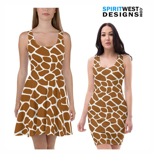 Discover Giraffe Costume Skater Dress Fitted Bodycon Tank Animal Print Safari Cosplay Halloween Dress Up Plus Size Costume Dance Running Spandex