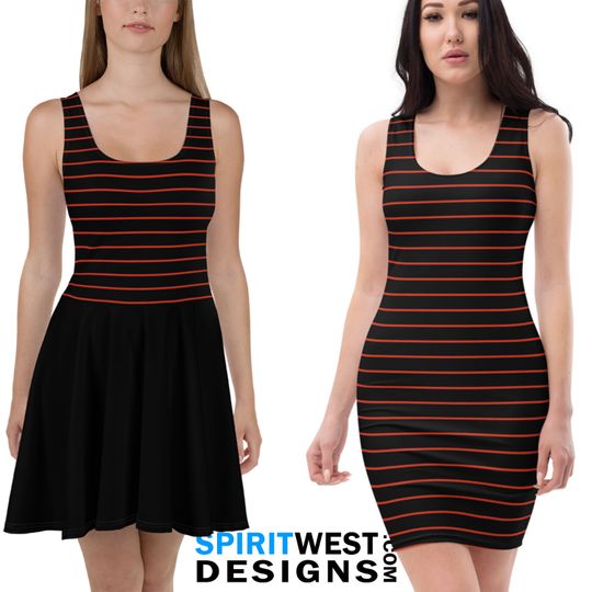 Discover Vampire Skater Dress or Fitted Dress | Goth Girl Cosplay Bodycon Halloween Vampire Girl Costume | Woman Teen Costume | Orange Stripe Dress