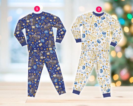 Happy Hanukkah Pajamas Set, Dreidel Menorah Hanukkah Chanukah Long Sleeve Two Piece Pajamas, Festival Of Lights, Jewish Holiday Loungewear