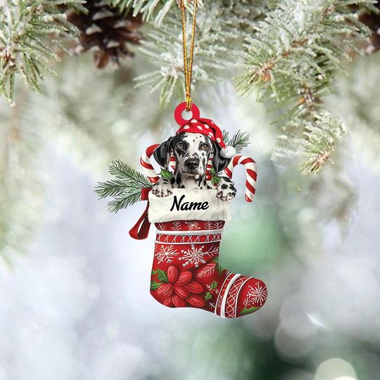 Discover Personalized Dalmatian Stocking Christmas Ornament, Dalmatian Hanging Ornament, Dog Lovers Ornament Gift ID-1022-STBN