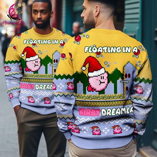 Kirby Video Game Ugly Christmas Sweatshirt | Pink Kirby Ugly Sweater