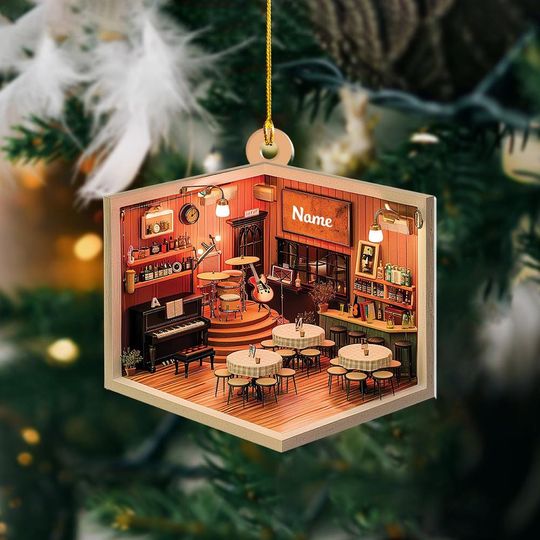 Custom 2d Flat Music Room Christmas Ornament, Music Room Ornament, Bar Ornament, Musician Ornament Gift, Music Studio Decor