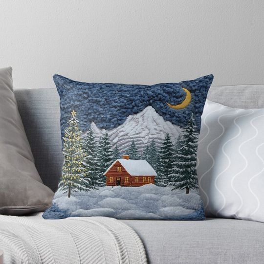 Discover “Christmas cabin in the mountains” Pillow
