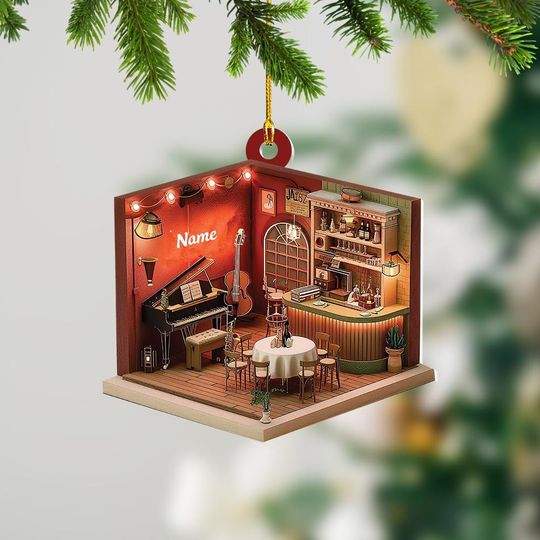 Custom Music Room Christmas Ornament, Music Room Ornament, Bar Ornament, Musician Ornament Gift, Music Studio Decor