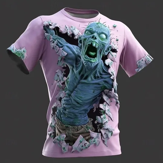 Discover Halloween Men_s Optical Illusion Zombies Horror Party 3D T-Shirt2