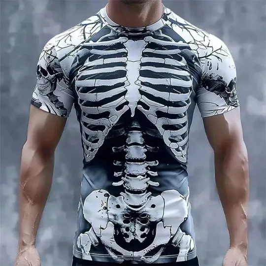 Discover 3D Skeleton Print Compression Shirt - All Over Print T-Shirt