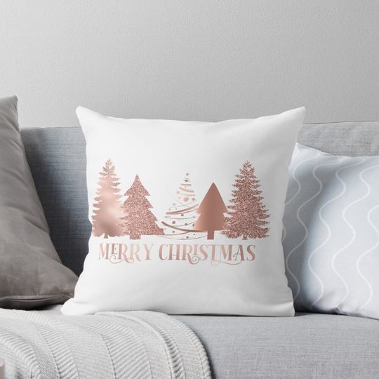 Rose gold Pink Merry Christmas  Pillow