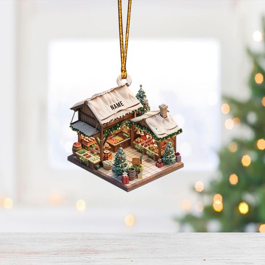 Discover Personalized Market Stand 2D Flat Christmas Ornament, Market Stand Car Ornament, Market Stand Holiday Gift, Housewarming Gifts ID-1125-KO0U
