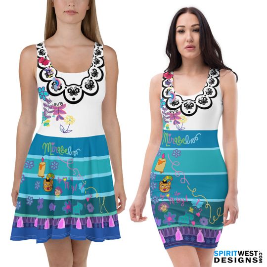 Discover Mirabel Costume Skater Dress Fitted Bodycon Tank Encanto Cosplay Halloween Dance Running Gymnastics Stretchy Tank Flare Skirt Activewear