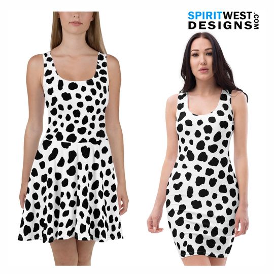 Discover Dalmatian Costume Skater Dress Fitted Bodycon Dress | Spots Puppy Dog Cosplay Halloween Costume | Plus Size Costume | Dance Running Spandex