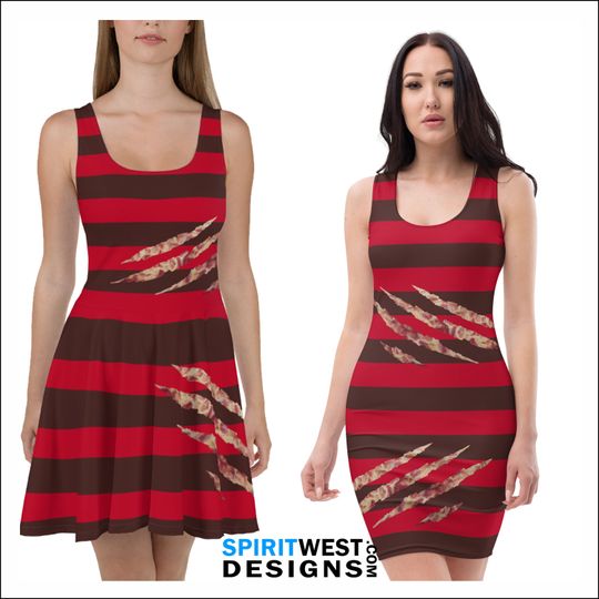 Discover Freddy Costume Skater Dress Fitted Bodycon Dress | Nightmare Serial Killer Cosplay Halloween Costume Plus Size Costume Dance Running Costume