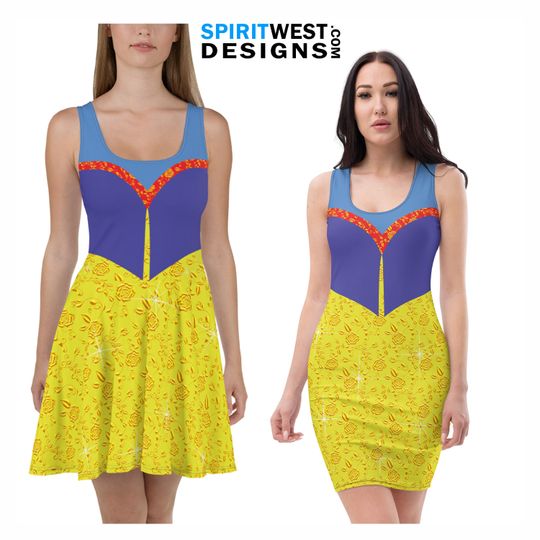 Discover Snow White Costume Skater Fitted Bodycon Tank Dress Princess Hero Cosplay Halloween Costume Plus Size mini Dance Running Stretchy Spandex