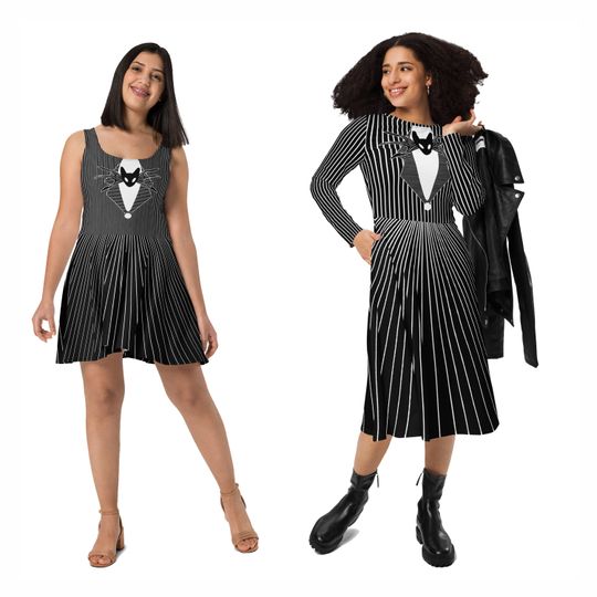 Discover Jack Skellington Costume Nightmare Before Christmas Zombie Dress Skater Flare Long Sleeve Pocket Running Dance Halloween Cosplay Plus Size