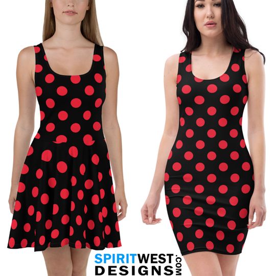 Discover Red Polka Dot Mouse Skater Bodycon Dress Mouse Cosplay Halloween Costume Woman Teen Dance Gymnastics Workout Running Short mini Fitted Tank