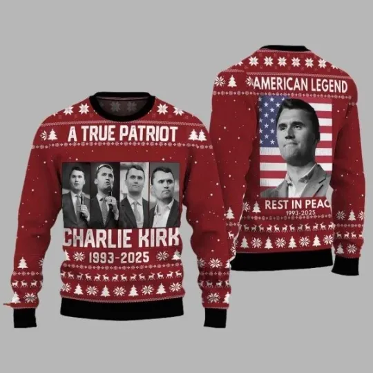 A True Patriot Charlie Kirk 1993-2025 Ugly Christmas Sweater