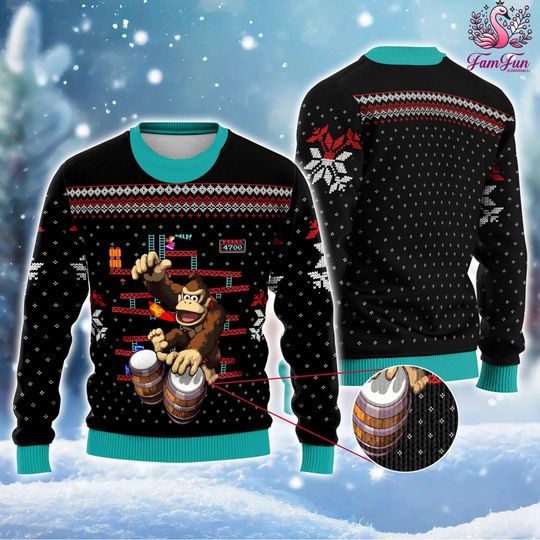 Donkey Kong Ugly Christmas Sweatshirt | Donkey Kong Super Mario Ugly Sweater