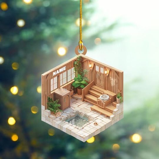 Custom Sauna 2D Flat Christmas Ornament, Sauna Xmas Tree Decor, Loved Sauna Ornament, Spa Christmas Ornament Gift