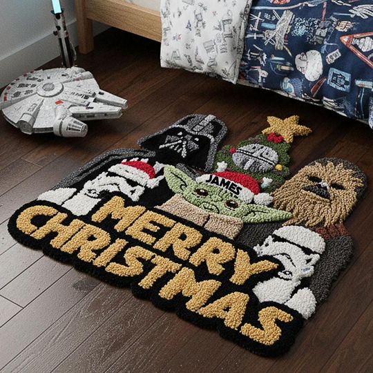 Merry Christmas Personalized The Force Cashmere Rug, Universe Movie Furry Area Rug, Fluffy Spaceship Mat