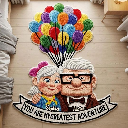 You Are My Greatest Adventure Personalized Cashmere Rug, Old Couple Balloon House Furry Area Rug, Fluffy Mat for Lovers