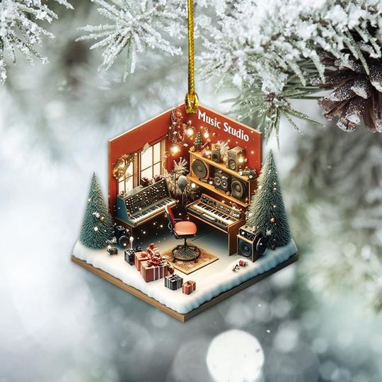 Music Room Christmas Ornament, Music Room Ornament, Music Studio Hanging Ornament, Musician Ornament Gift, Music Studio Decor
