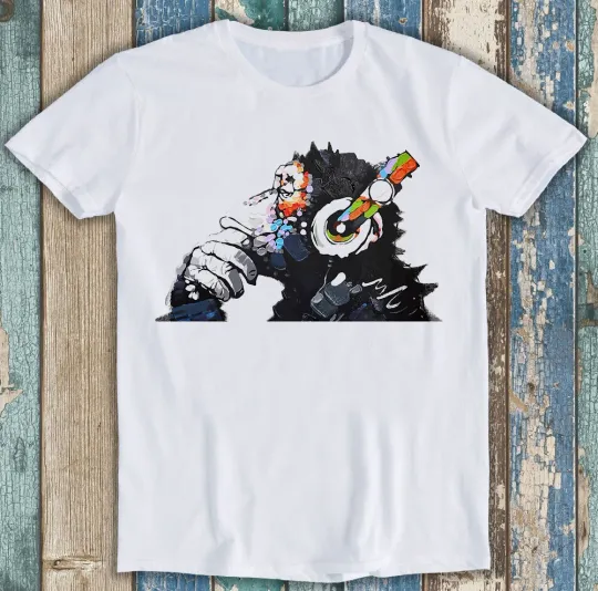 Discover Banksy DJ Monkey Thinker T-Shirt with Headphones