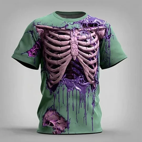 Discover Halloween Men_s Optical Illusion Skeleton Horror Party Street 3D T-Shirt1
