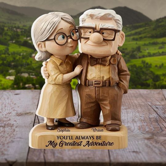 Disney Up Couple Acrylic Plaque, Custom Carl and Ellie Inspired Figurine, Romantic Old Couple Gift, Greatest Adventure Love Keepsake