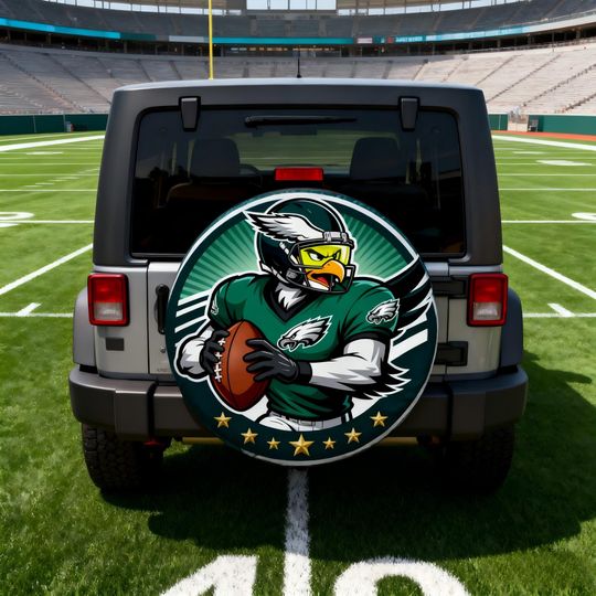 Discover Philadelphia Eagles football Spare Tire Cover | Funny Eagle Football Design | Jep Wrangler SUV RV Camper Tire Cover | Gift for Dad Husband Fans