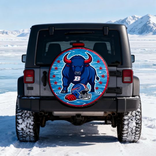 Discover Buffalo Bills football Spare Tire Cover | Blue & Red Football Team Design | Jep Wrangler SUV RV Camper Tire Cover | Gift for Dad Husband