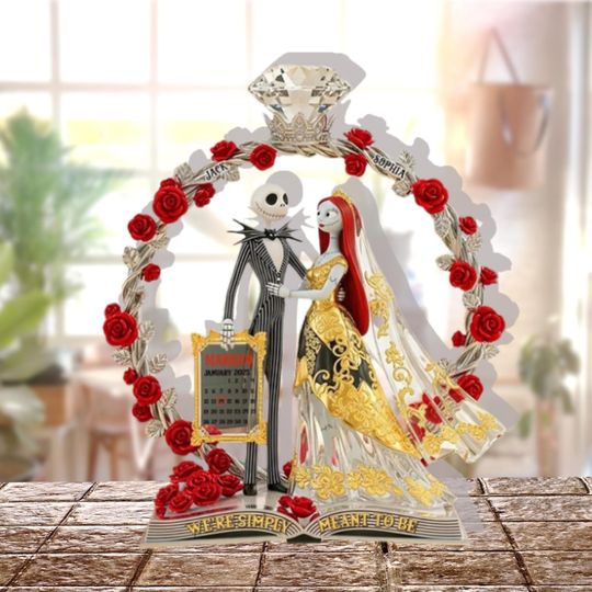 Personalized Jack And Sally Shaped Acrylic Plaque, Nightmare Before Christmas Plaque, Wedding Keepsake Skellington Gift, Disney Block