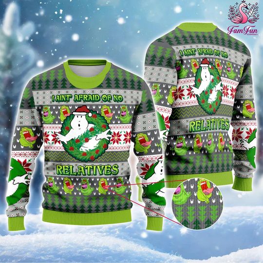 Ghostbusters Ugly Christmas Sweatshirt | I Aint' Afraid of No Relatives Ugly Sweater