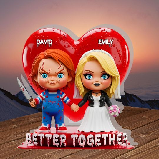 Discover Personalized Chucky And Tiffany Acrylic Shaped Plaque, Horror Couple Gift, Bride Of Chucky Halloween Sign, Scary Room Decor