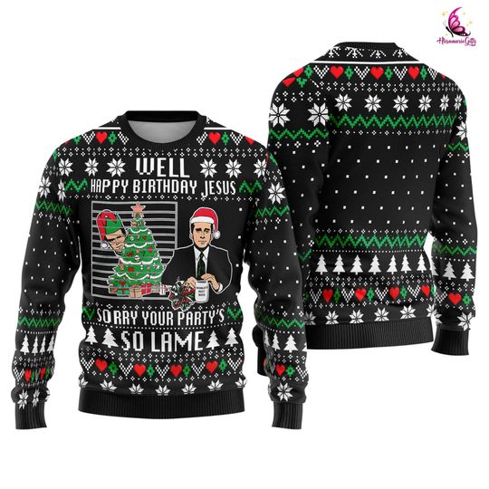 Michael Scott The Office Ugly Christmas Sweater, Well Happy Birthday Jesus Sweater