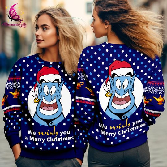 Aladdin Genie Ugly Christmas Sweatshirt, Genie Christmas Sweatshirt