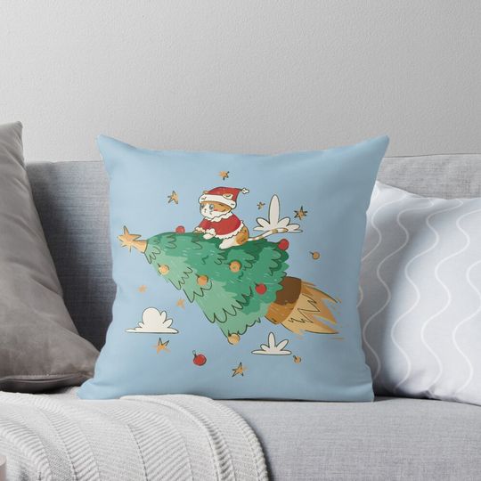 Discover Santa cat Christmas tree design Pillow