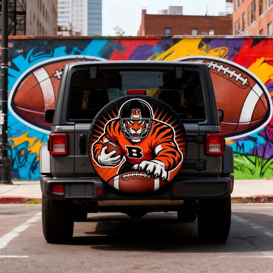 Cincinnati Bengals Football Spare Tire Cover, Football Fan Gift for Dad Husband