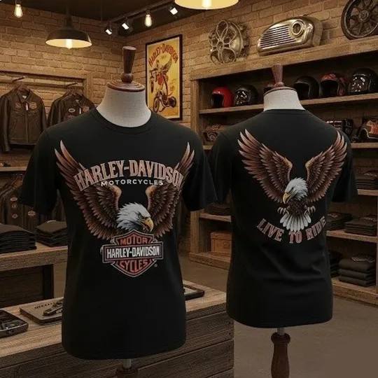 Discover Ride To Live Eagle Motor Harley--Davidson 3d T-Shirt, Size S-5XL