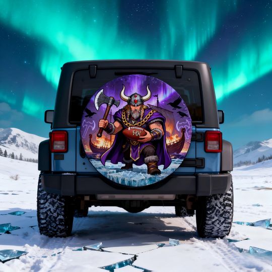 Minnesota Vikings football Spare Tire Cover | Purple & Gold Football Design | Jep Wrangler SUV RV Camper Tire Cover | Gift for Dad Husband Fans