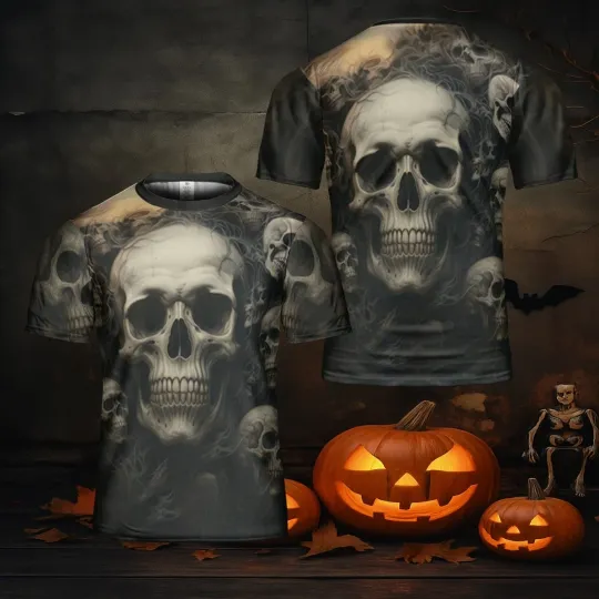 Discover Dark Gothic Horror Aesthetic Halloween shirt, Grunge Skull All-Over Print Tshirt