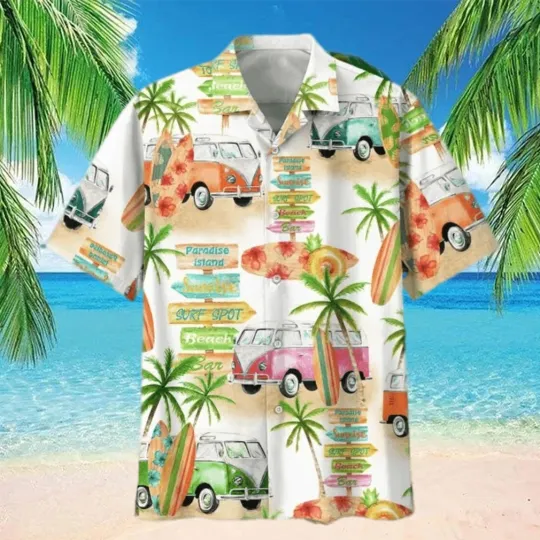 Discover Camper Van And Beach Hawaiian Shirt