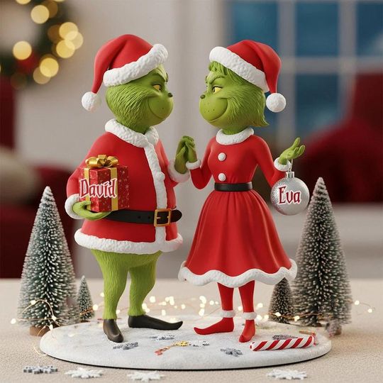 Discover Personalized Green Monster Couple Acrylic Plaque, Grin Flat Sign for Lovers, 2025 Christmas Husband Wife Decor Plate Gift ipatugrc00006