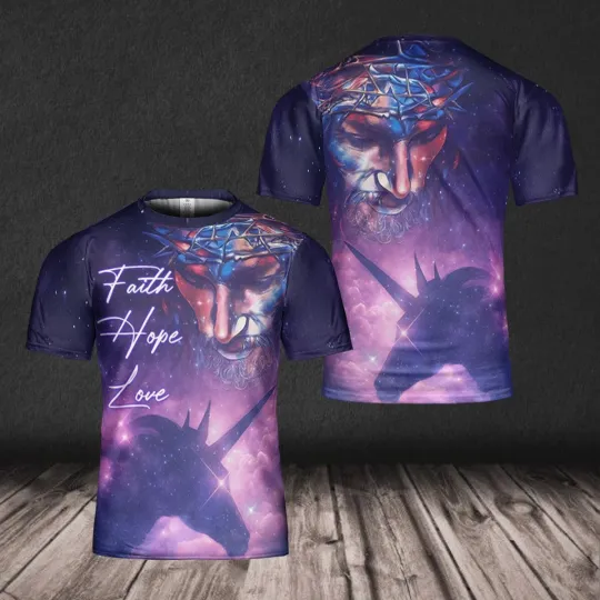 Discover Faith Hope Love Galaxy Graphic Tee, Space Fantasy All-Over Print T-shirt